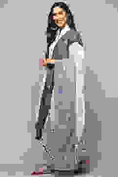 White Blue Cotton Asymmetric Suit Set image number 4