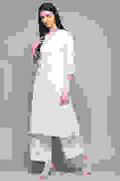 White Cotton Straight Kurta image number 2