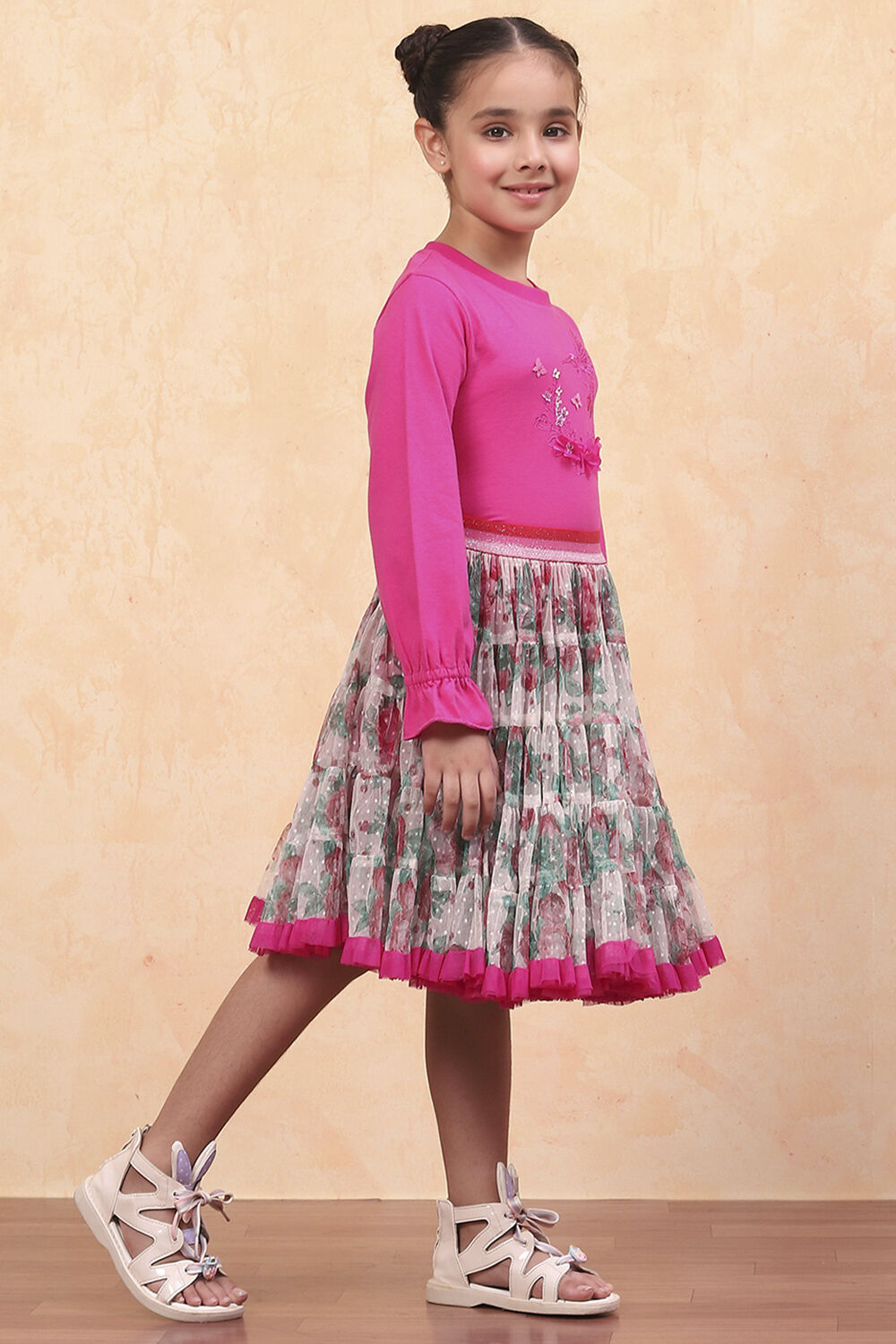 Pink Cotton Floral Top and Short Skirt Set image number 5