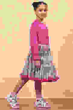 Pink Cotton Floral Top and Short Skirt Set image number 5