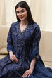 Navy Blue Printed Angrakha Style Anarkali Suit Set image number 0