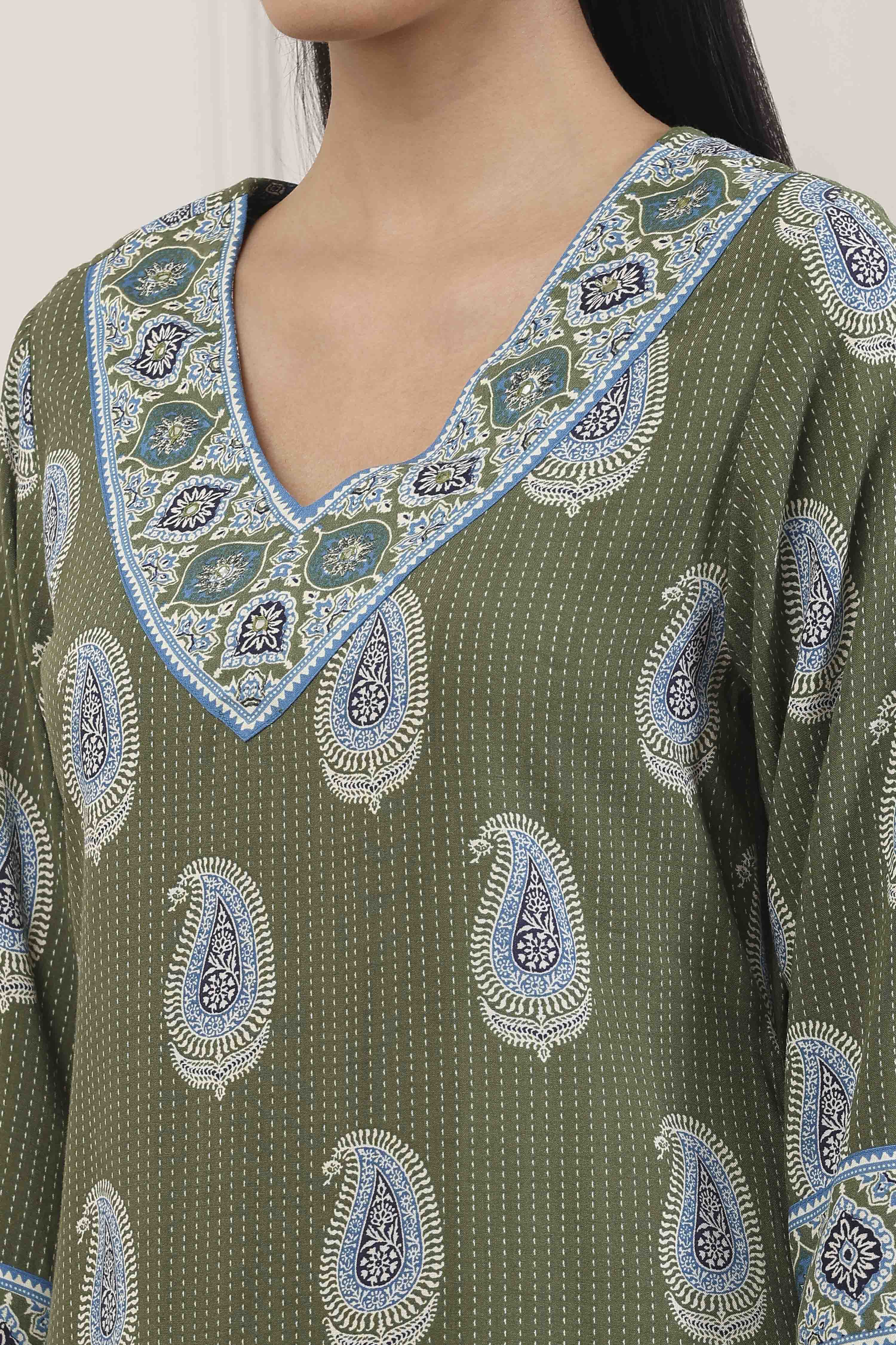 Green Viscose Rayon Straight Kurta Palazzo Set image number 1