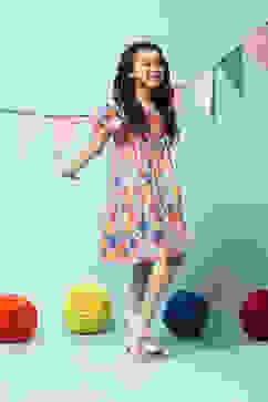 Blue Cotton Gathered Dress image number 3