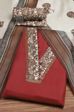 Maroon Cotton Modal Digital Print Unstitched Suit Set image number 0