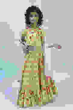 Lime Green Cotton Printed Lehenga Set image number 3