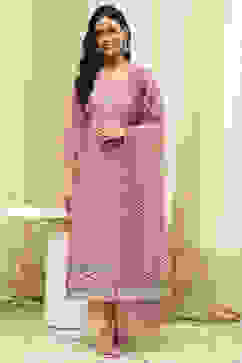 Peach Cotton Screen Print Unstitched Suit Set image number 7