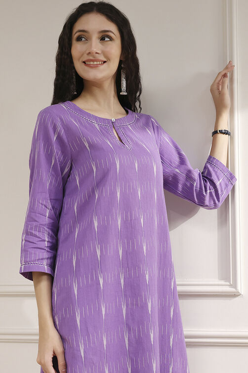 Purple Cotton Ikat Straight Kurta image number 1