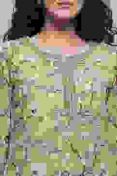 Green Art Silk Printed Straight Short Kurta image number 1