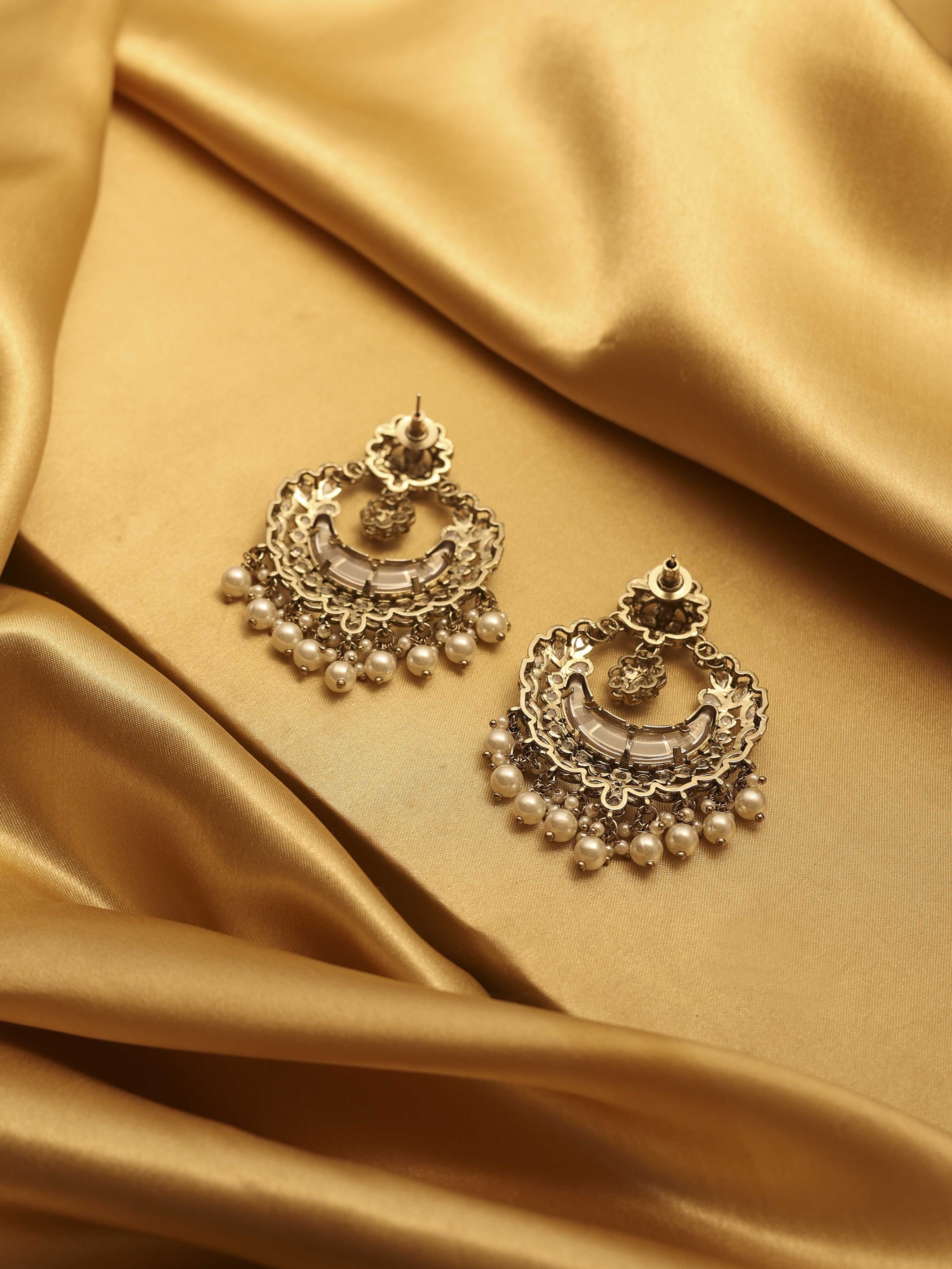 Peach Accent Gold Plated Brass Chandbali image number 2