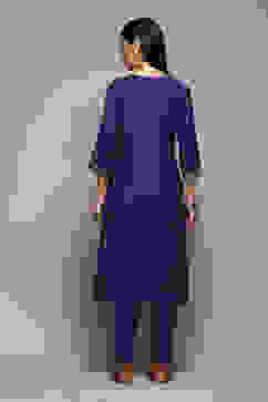 Pink & Purple Poly Cotton Straight Embroidery Kurta Slim Pants Suit Set image number 4