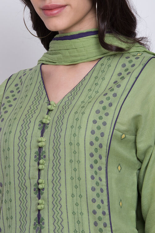 Green Cotton Straight Kurta Churidar Suit Set image number 1