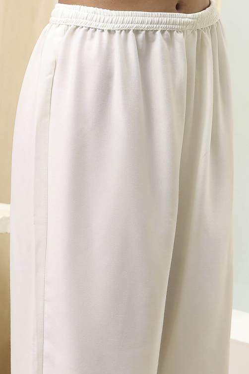 Off-White and Blue Cotton Floral Kalidar Suit Set image number 2