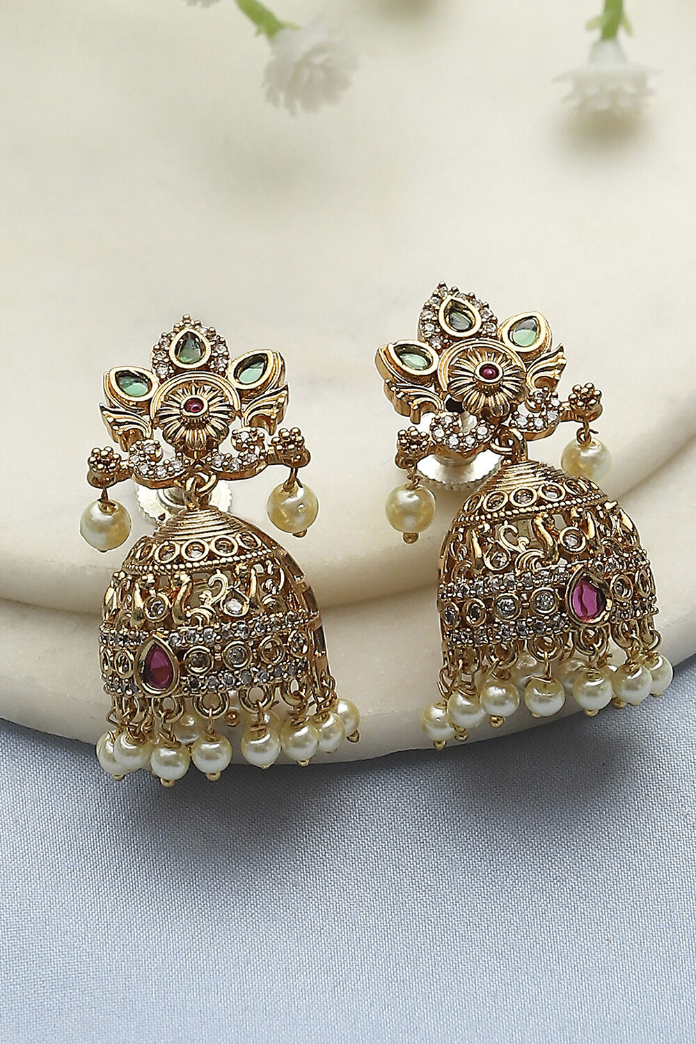 Gold Green Alloy Jhumka image number 0