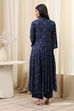 Navy Blue Printed Angrakha Style Anarkali Suit Set image number 4