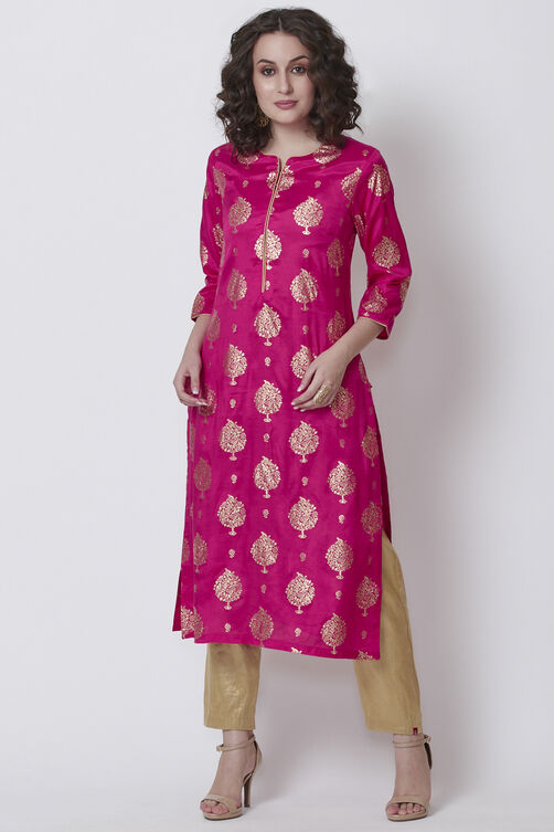 Blue Viscose Straight Printed Kurta image number 0