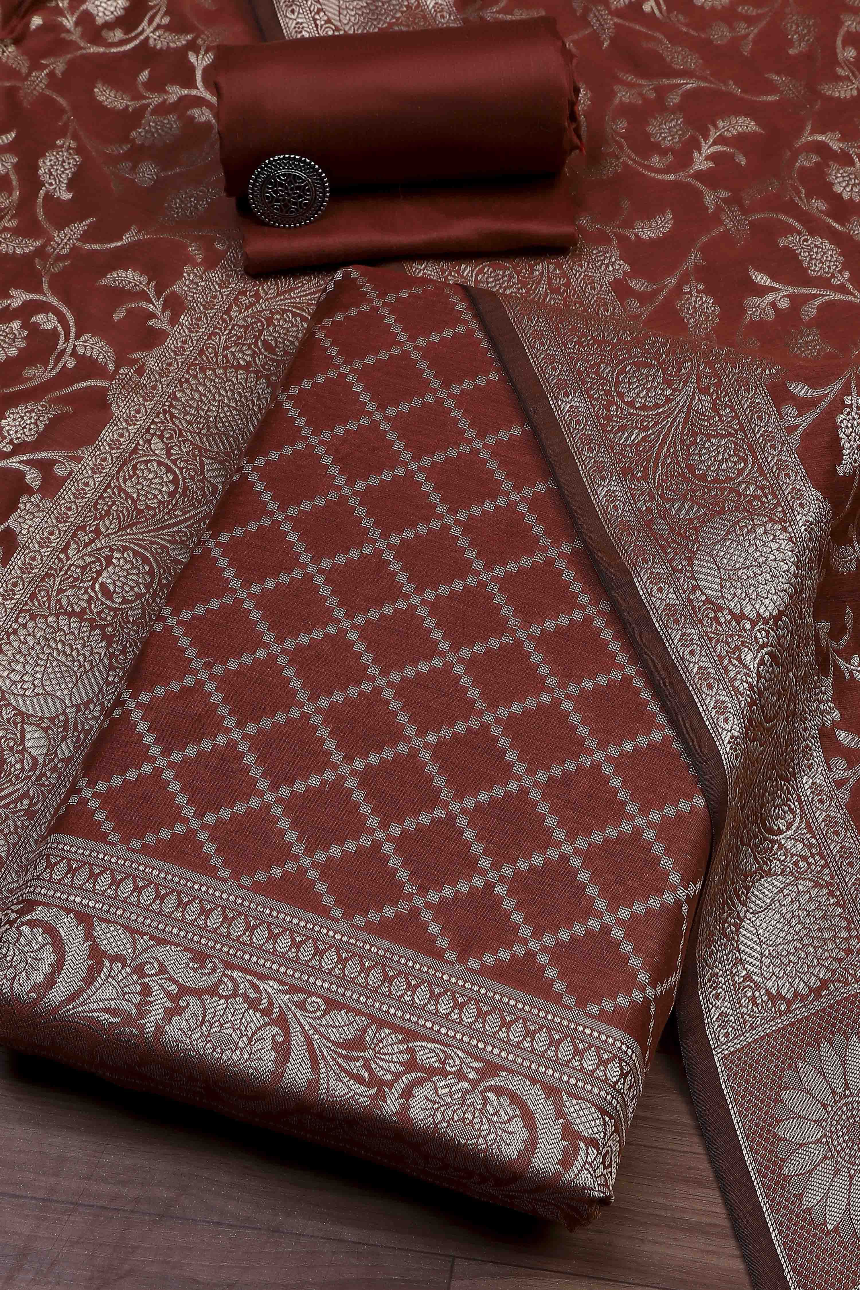 Peach Cotton Printed Embroidered Unstitched Suit Set image number 0