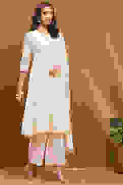 Off-White Silk Chanderi Embroidered Kalidar Suit Set image number 5