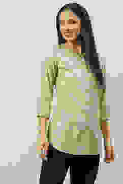 Beige LIVA Straight Printed Kurti image number 2