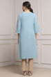 Blue Cotton Straight Solid Kurta image number 3