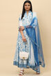 White Blue Cotton Anarkali Kurta Churidar Suit Set image number 7