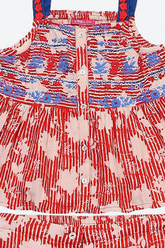 Red Printed Cotton Strappy Top and Flare Pants Set image number 1