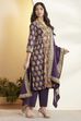Purple Cotton Asymmetric Suit Set image number 5