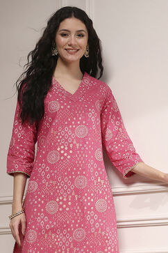 Pink Cotton Straight Printed Kurta image number 1