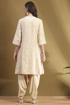 Beige Silk Chanderi Embroidered Kalidar Suit Set image number 4