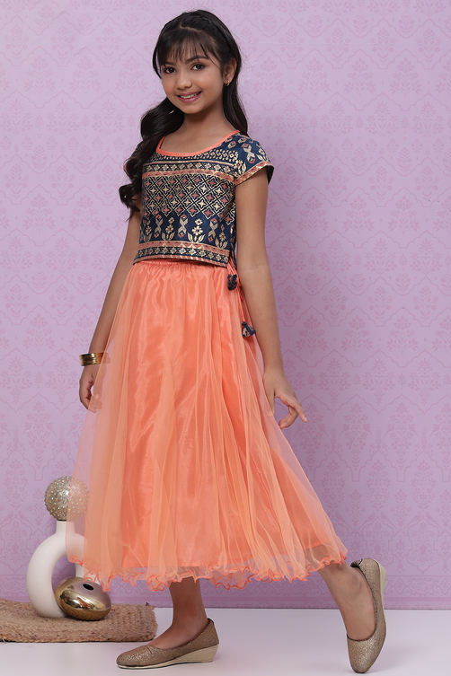 Blue Art Silk Flared Lehenga image number 3