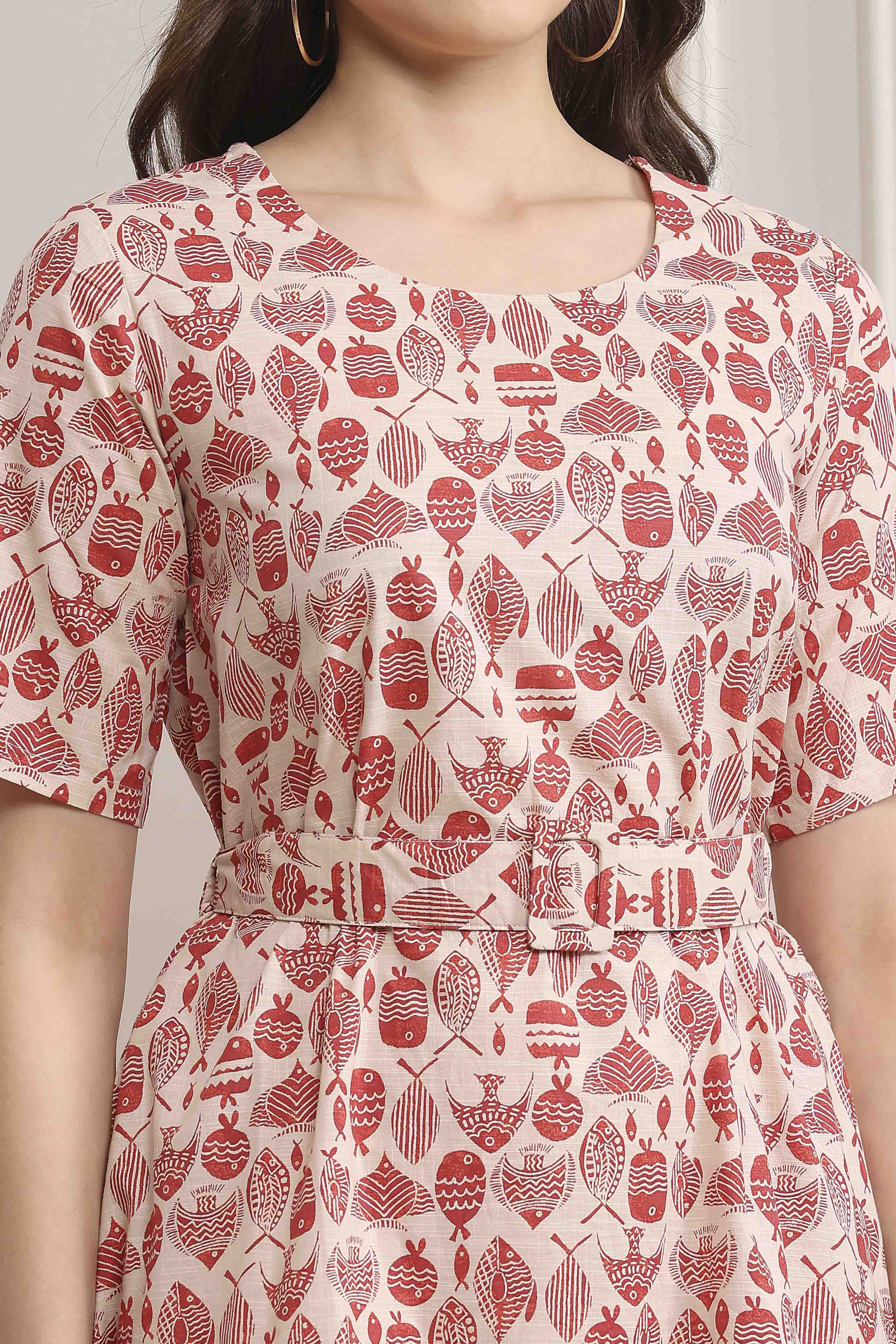 Coral Red Rayon Straight Printed Kurta image number 1