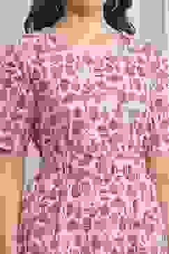 Coral Red Rayon Floral Short Dress With Belt image number 1