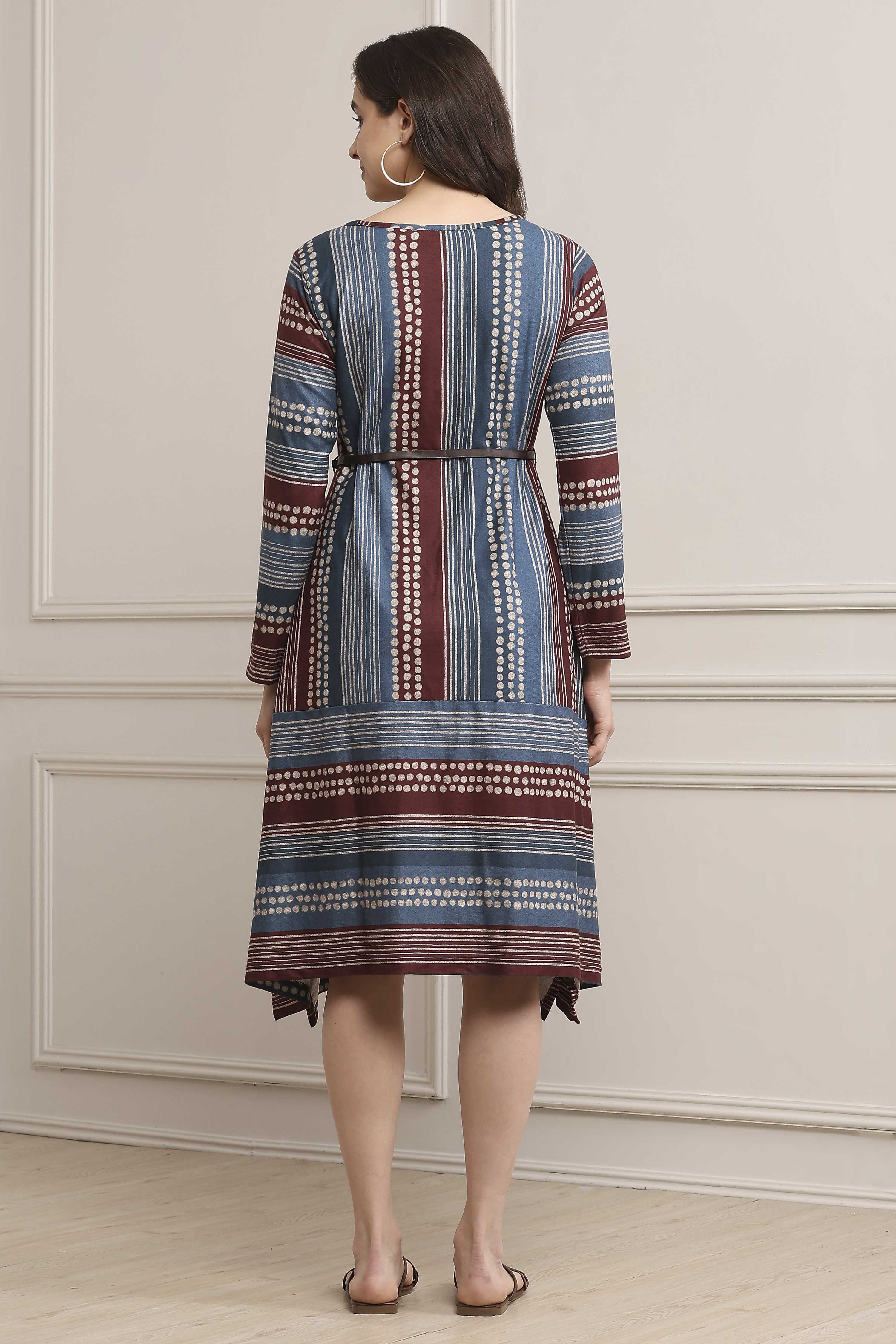 Indigo Blue Acrylic Printed Dress image number 3