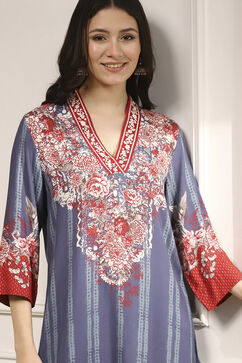 Blue Viscose Rayon Straight Printed Suit Set image number 1