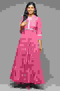 Pink Cotton Tiered Dress Embroidered Dress image number 5