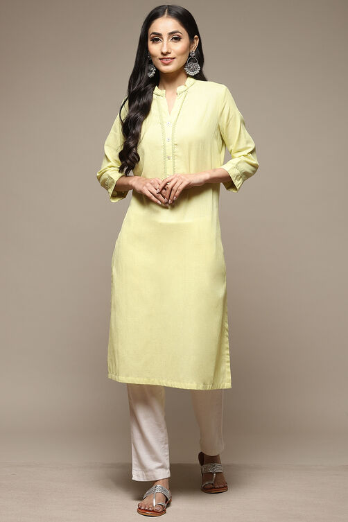 Blue Cotton Blend Straight Yarndyed Kurta image number 3