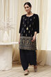 Navy Blue Polyester Straight Kurta Pants Set image number 6
