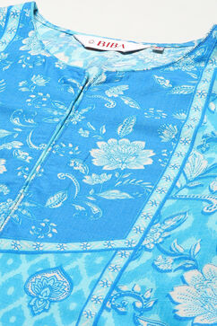 Blue LIVA Straight Printed Kurta image number 1