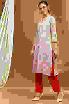 Beige Cotton Straight Kurta image number 1