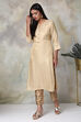 Brown Metallic Cotton Straight Kurta Pants Set image number 3