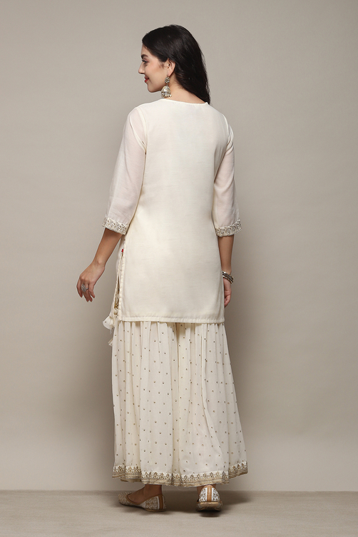 Black Poly Cotton Straight Kurta Garara Suit Set image number 5