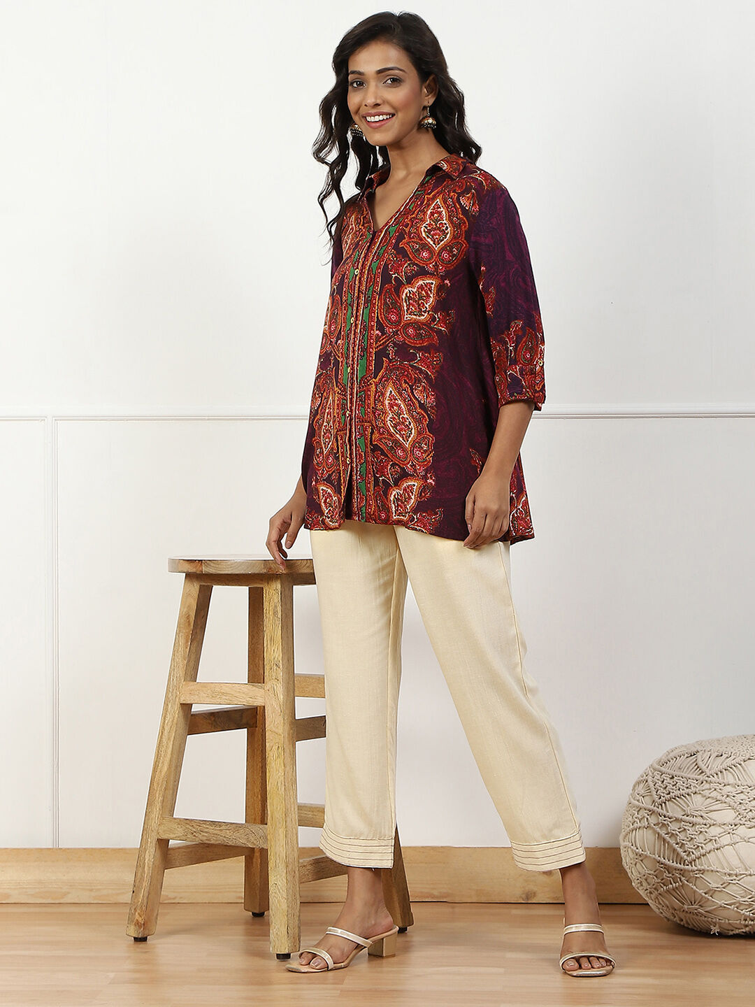 Rust Solid Mid-Rise Straight Palazzo Pants image number 0