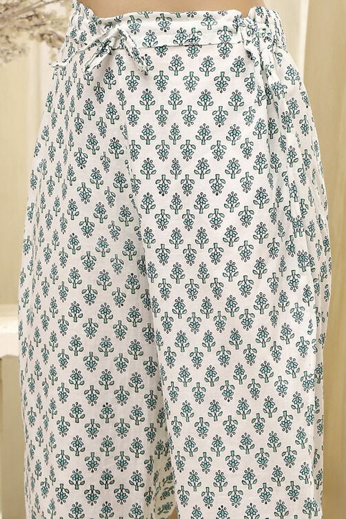 Lime Green and White Cotton Screen Print Unstitched Suit Set image number 3
