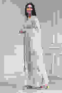 Turquoise Chanderi Handloom Unstitched Suit Set image number 4