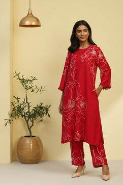 Pink Floral Printed Straight Kurta Set image number 6