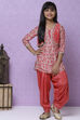 Red Art Silk Girls Straight Kurta Salwar Suit Set image number 7