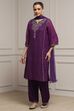Purple Viscose Straight Printed Suit Set image number 3