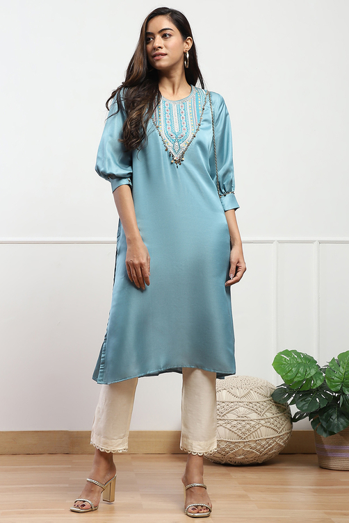 Antique Beige Polyester Slim Yarndyed Pants image number 0