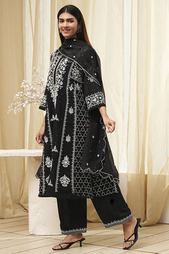 Black Cotton Blend A Line Suit Set image number 3
