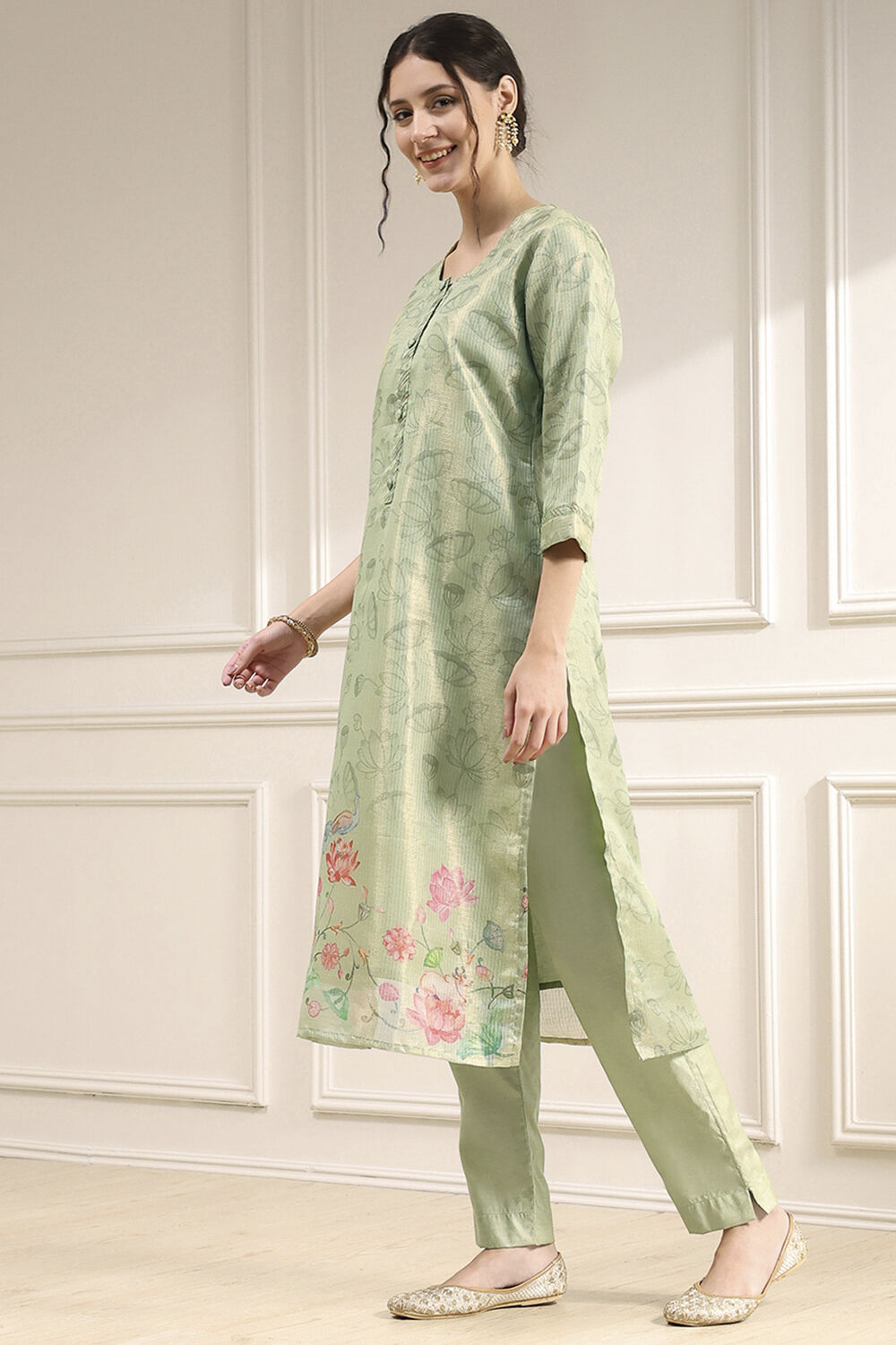 Teal Cotton Printed Unstitched Suit Set image number 4