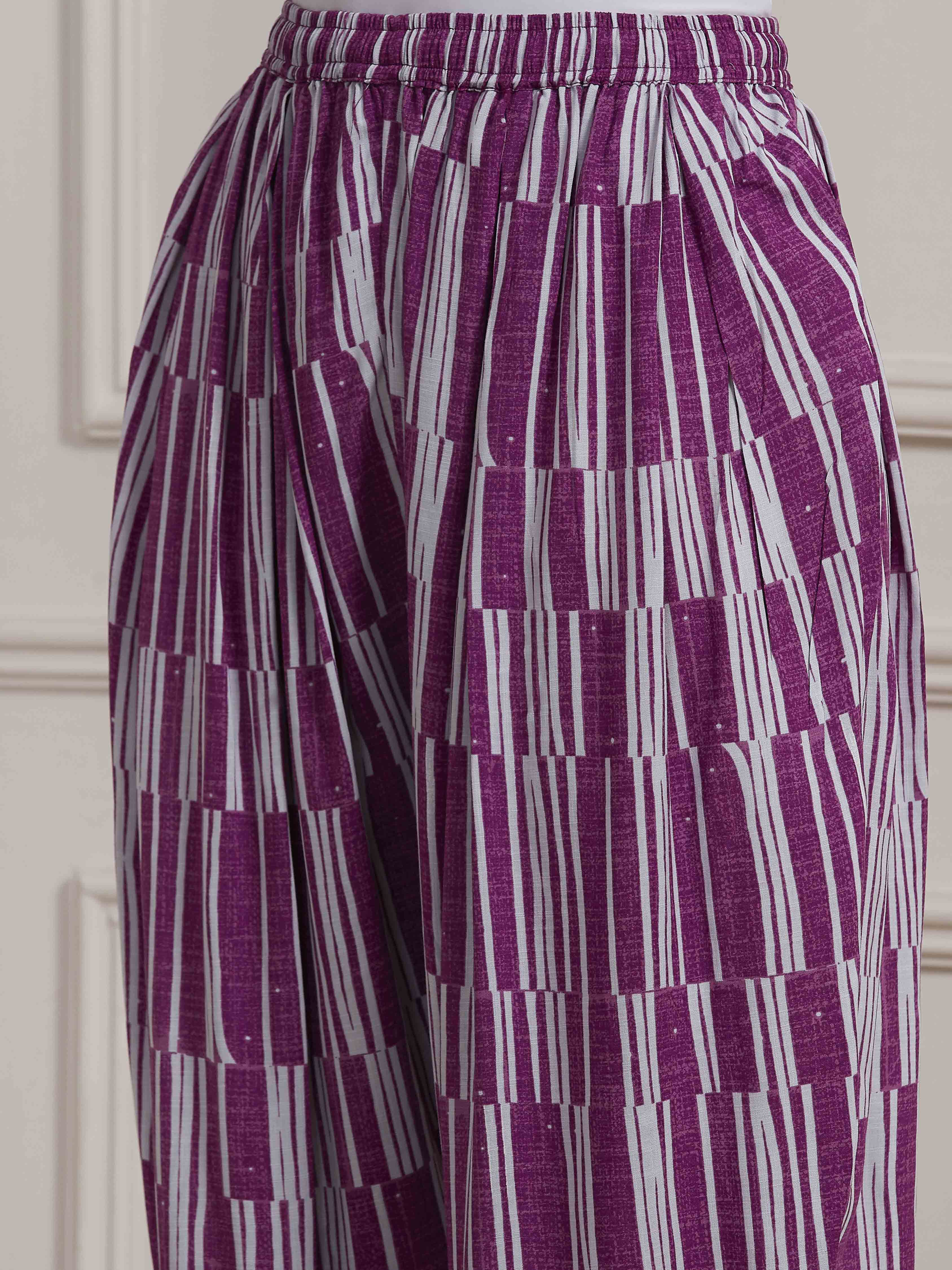 Purple Printed Straight Suit Set image number 2